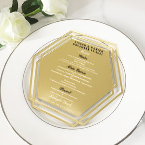 Cắt Laser Hình Học Sáng Tạo Thực Đơn Acrylic/Lời Mời Đám Cưới Với In Lụa/Văn Bản Lá - Product Image 2