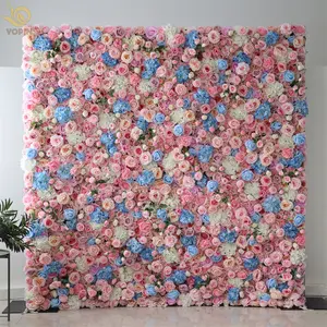 YOPIN-101 3D Doek Terug Kunstzijde Roll Up Bloem Muur Rose Wedding Achtergrond