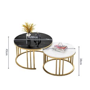 Nordisches Schlichtes Modernes Couchtisch-Set aus Metall, Marmor, Runder Schieferplatte und Eisen im Leichten Luxus-Stil für das Wohnzimmer - Product Image 1