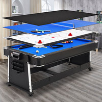 Table multifonctionnelle convertible 4 en 1 de haute qualité, table de billard de 7 pieds avec ping-pong, hockey sur air et jeux de salle à manger