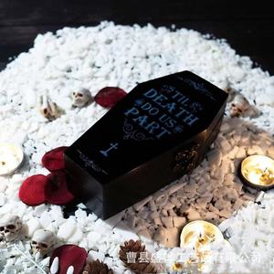 Caja de Anillos de Madera con Grabado 'Hasta que la muerte nos separa', Decoración de Halloween, Almacenamiento de Dulces, Reutilizable - Product Image 3