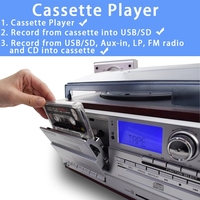 Tourne-disque phonographe avec haut-parleurs externes, lecteur CD, lecture et enregistrement USB/SD/cassette, radio