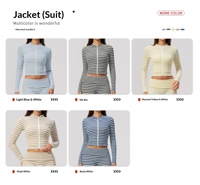 Nouvel ensemble de sportswear : veste zippée à col montant rayée, coupe ample, douce, respirante, sans coutures, amincissante, et pantalon évasé