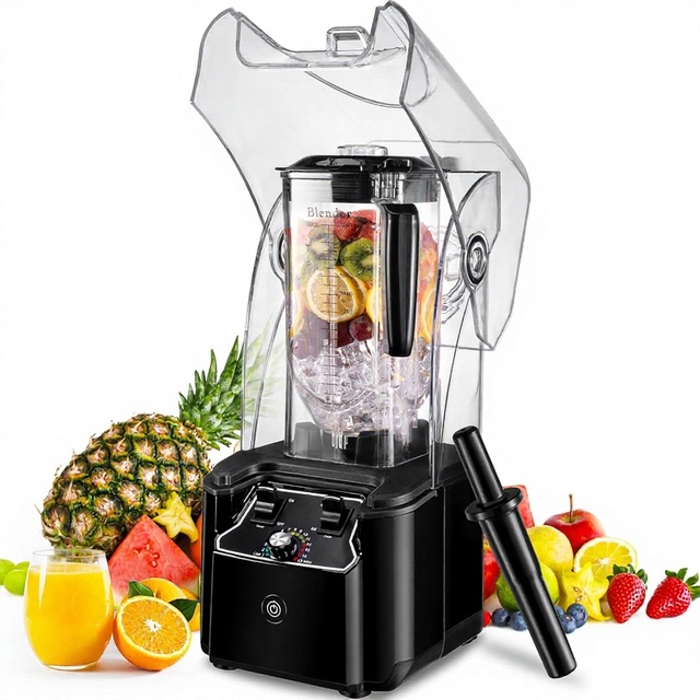 Commercial Blender 2200W Soundproof Cover 15 Speeds Stainless Steel Blade Automatic Cleaning Restaurant Use Ice Crush Shakes