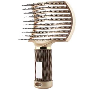 Brosse démêlante professionnelle incurvée et ventilée pour cheveux bouclés humides et secs, avec logo personnalisé, en poils de sanglier et nylon - Product Image 1