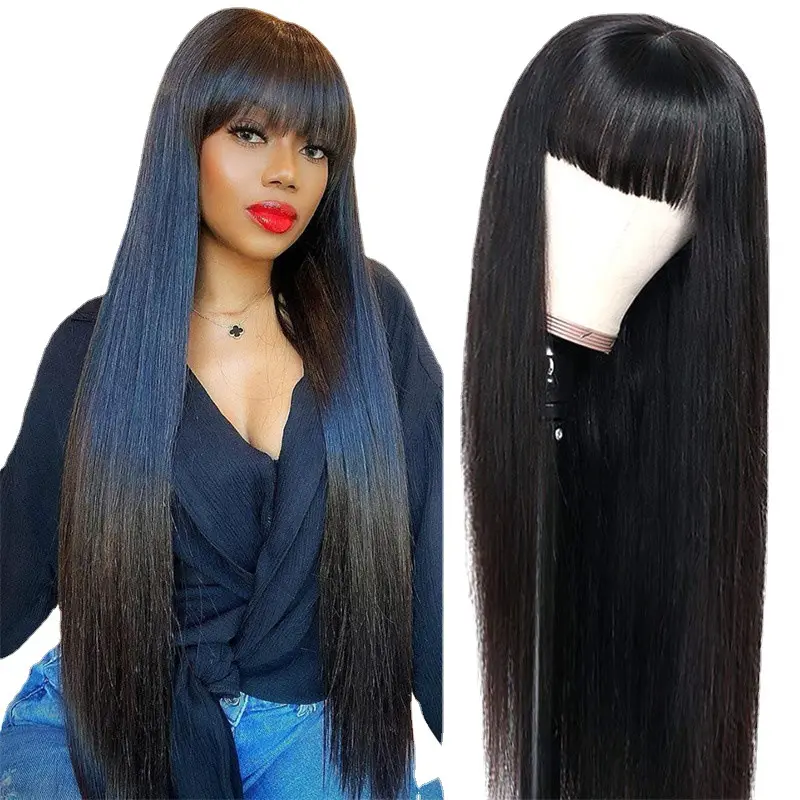 Korean wig female flat bangs long hair fluffy temperament long straight hair wigs wig headgear