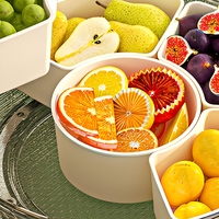Ronde draaibare snack schaal met deksel, fruitbak met 6 compartimenten, plastic voedsel opbergdoos met handvat voor koelkast, picknick, feestje