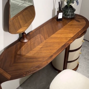 2025 북미 블랙 호두 단단한 나무 바나나 잎 모양의 화장대 간단한 럭셔리 중반 세기 스타일 메이크업 허영심 - Product Image 3