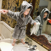 Peignoirs pour enfants en flanelle tricotée 100 % polyester, doux et moelleux, avec capuche, motif dessin animé rose uni, modernes et personnalisables, écologiques, avec ceinture et poches