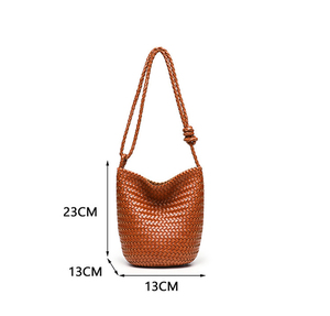 New Collection Women's Lady Fashion Retro PU Woven High Quality Handmade Portable Versatile Single Shoulder Crossbody Bucket Bag - Product Image 2