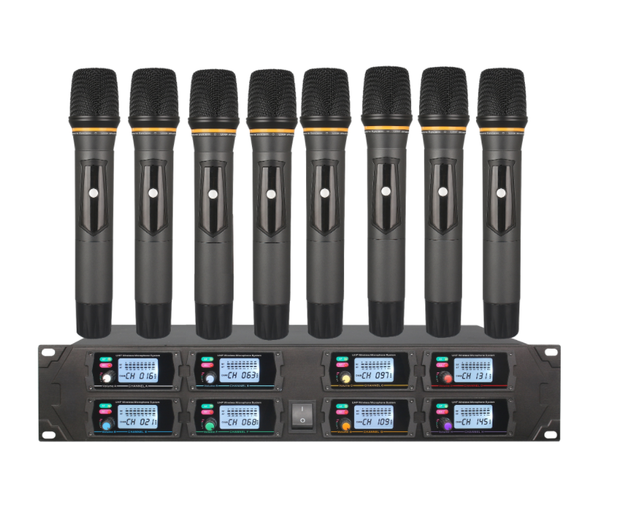 GPUB UF-8100 High Quality 8-Channel Professional Wireless Microphone System Hot Sale 1U UHF Clear Sound Stable Performance Metal