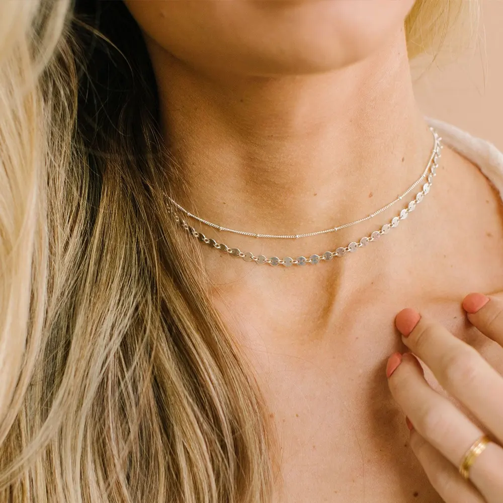 Alta qualità gioielli da donna in acciaio inossidabile 14k color oro semplice catena a maglie girocollo multistrato collana a strati set 2021