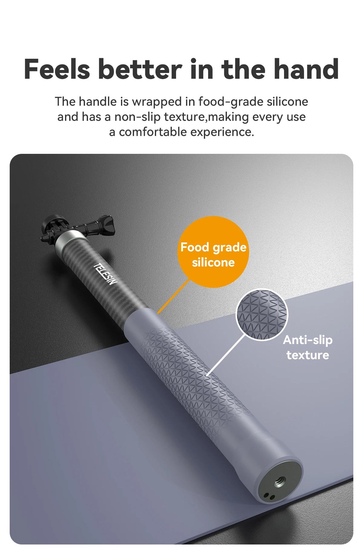 Telesin 1.2M carbon Fiber Selfie Stick Eccentric Tube Design Suitable for GoPro/Insta360 Action cameras