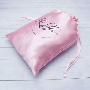 Custom Pink Fashion Satin Storage Bags Wig Underwear Bikini Packaging Luxury <b>Drawstring</b> Satin Dust <b>Pouch</b> - Product Image 5