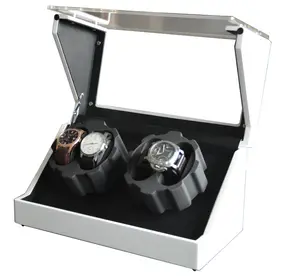 Caja de exhibición de relojes automáticos, acabado brillante, venta al por mayor, enrollador de reloj de madera con motor japonés