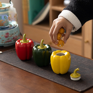 Tarro de Cerámica Pu Yu con Forma de Pimienta, Rojo, Amarillo, Verde, Tamaño Pequeño, Hermético, para Almacenamiento y Decoración del Hogar - Product Image 4