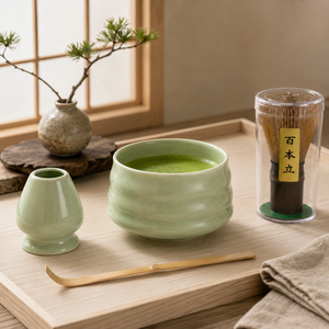 SKYJOY 4PC Light Green Porcelain Traditional Matcha Set with Bamboo Whisk Chasen Holder Chashaku Matcha Latte Tea Ceremony Kit - Product Image 2