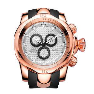 Montre chronographe de luxe pour hommes en or rose, cadran texturé, bracelet en silicone noir, montre-bracelet de sport - Product Image 3