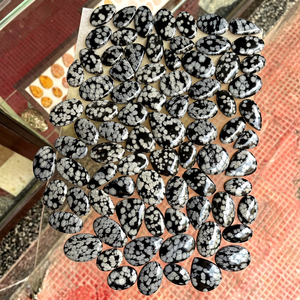 MAHNAJ GEMS Wholesale Natural Snowflake Obsidian Loose Gemstones AAA Grade Polished Cabochon Beads for DIY Jewelry - Product Image 1