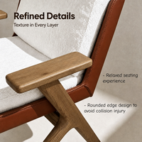 Fauteuil bouclé de style nordique avec pieds en bois massif en forme de Y et garniture en cuir pour salon, chambre et réception