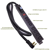 PDU Aluminium Terukur 8 Outlet 30A IEC C13 C19 240V untuk Kabinet Server Pusat Data, Steker 50 Amp L6-50P dengan Metal Miner PDU