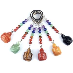 Hot Selling Seven Color Stone Turtle Key Chain Chakra Pendant Small Animal Key Chain Accessories As a Gift for Women Girls