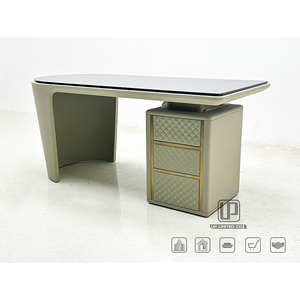 Bureau de travail incurvé de qualité supérieure, poste de travail, bureau d'étude en cuir avec tiroirs de rangement, ensemble de bureau en cuir - Product Image 5