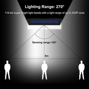 مصباح حائط شمسي خارجي IP65 118LED مصباح PIR ، مصباح شمسي مقاوم للماء لتزيين الحدائق - Product Image 5