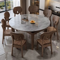 Ensemble table et chaises de salle à manger en bois massif et dalle de pierre, style moderne minimaliste, haut de gamme, pour usage domestique, en noyer noir, extensible et convertible, rectangulaire