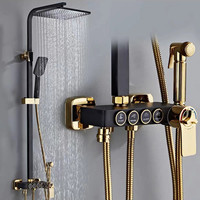 Robinet de douche carré en cuivre noir et doré, ensemble de douche thermostatique pour salle de bain