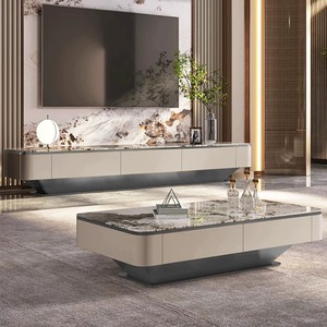 Set Moderno di Lusso con Mobile TV in Legno e Marmo e Tavolino Rettangolare <span class=keywords><strong>Grande</strong></span> con Design in Acciaio Inox Dorato per Arredamento Soggiorno - Product Image 4