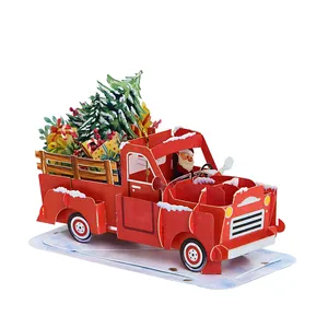 الساخن بيع اليدوية 3D بطاقة تحية على شكل حيوانات الحصري عيد الميلاد شاحنة المنبثقة حلية لعيد الميلاد بطاقات معايدة