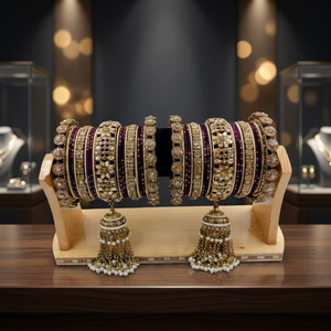 Luxury High Quality Acrylic Gold Plated Geometric Micro Insert Pearl Trendy Bangles Set Women's Multi Color Indian Bridal - Product Image 3