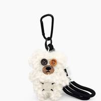 Porte-clés en peluche ours esthétique aux yeux asymétriques, style Kawaii, en peluche moelleuse avec patch cousu, décoration de sac à dos tendance pour filles