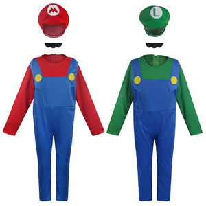 Disfraz de Mario Luigi para Niños, Disfraz de Super Mario, Disfraz de Juego de Rol, Rojo Verde, Poliéster, Otoño 2022 - Product Image 1