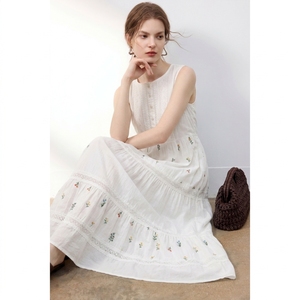 French Pastoral Style Floral Print Sleeveless A Line Long Dress For Women Summer Fresh Sweet Casual Dress - Product Image 2