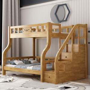 <b>Bunk</b> <b>Bed</b> Rubber <b>Wood</b> Solid <b>Wood</b> With Storage Drawers Ladder Stairs For Children Bedroom - Product Image 1