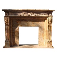 Beige limestone antique fireplace mantel surround