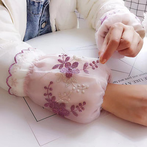 Protège-mains en dentelle pour femmes, roses, brodés, anti-taches, pour doudoune, automne-hiver, manches courtes pour adultes - Product Image 3