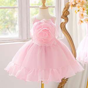 Robe de <span class=keywords><strong>princesse</strong></span> pour filles, nouvelle collection, <span class=keywords><strong>Europe</strong></span>, États-Unis, pour bébés, ceinture de condoléances, fleur tridimensionnelle, sans manches, coupe trapèze - Product Image 1