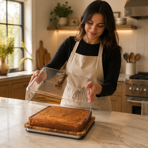 Support à gâteau en bois d'acacia avec couvercle, plateau à charcuterie <span class=keywords><strong>2</strong></span>-en-1, plateau rectangulaire de 17x13 pouces pour pâtisseries avec dôme en acrylique - Product Image 6