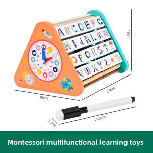 Centro de Actividades de Madera, Juguetes Triangulares 5 en 1, Bloques de Alfabeto, Ábaco, Reloj, Juguete de <span class=keywords><strong>Aprendizaje</strong></span> Montessori para Niños - Product Image 3