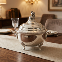 Ensemble de 3 bols à soupe en laiton avec couvercles - Bols de service décoratifs vintage avec poignées - Bol à couvercle vintage plaqué argent