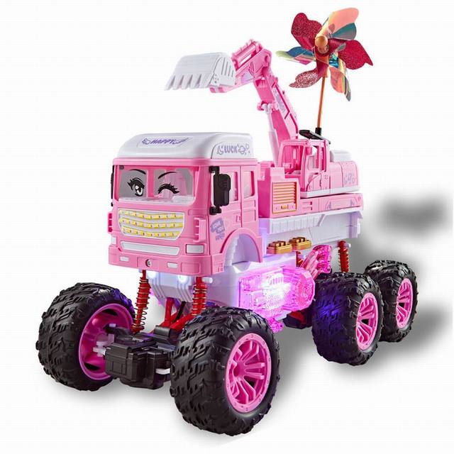 Popular Girls Pink 4CH RC Truck Car Toys for Kids 6-Wheel Climbing Model Remote Control Engineering Excavator Toy with Light