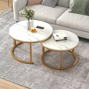 Panneau de fibres de densité Durable deux pièces résistant aux rayures imperméable contemporain rond emboîtement Table basse or