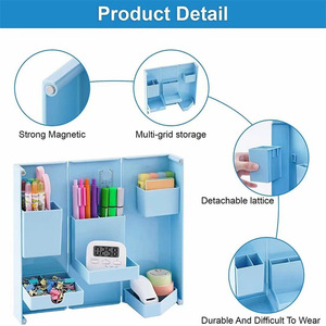 Caja de almacenamiento de papelería plegable 3D para escritorio, estuche para lápices de varias capas, estante para suministros escolares a prueba de polvo, color blanco - Product Image 5