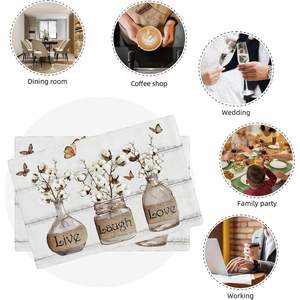 Juego de 4 Manteles Individuales de Algodón Floral Estilo Rústico, para Fiestas en Casa, Interiores, Cocina, Comedor, Lavables, de China - Product Image 6