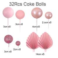 Accessoires de décoration de gâteaux, ensemble de 32 pièces, boules de poudre, éventails en papier, accessoires pour gâteaux, décoration de table de dessert d'anniversaire