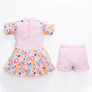 طقم بناطيل شاطئ من قطعتين Upf 50 + ملابس سباحة مخصصة للفتيات الصغيرات ملابس رياضية بأكمام قصيرة فستان شاطئ - Product Image 2