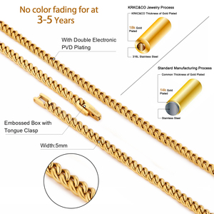 Colar de Corrente Cubana Miami de 5mm para Homens e Mulheres, Joias de Moda em Aço Inoxidável com Revestimento de Ouro <span class=keywords><strong>Real</strong></span> 18K - Product Image 3